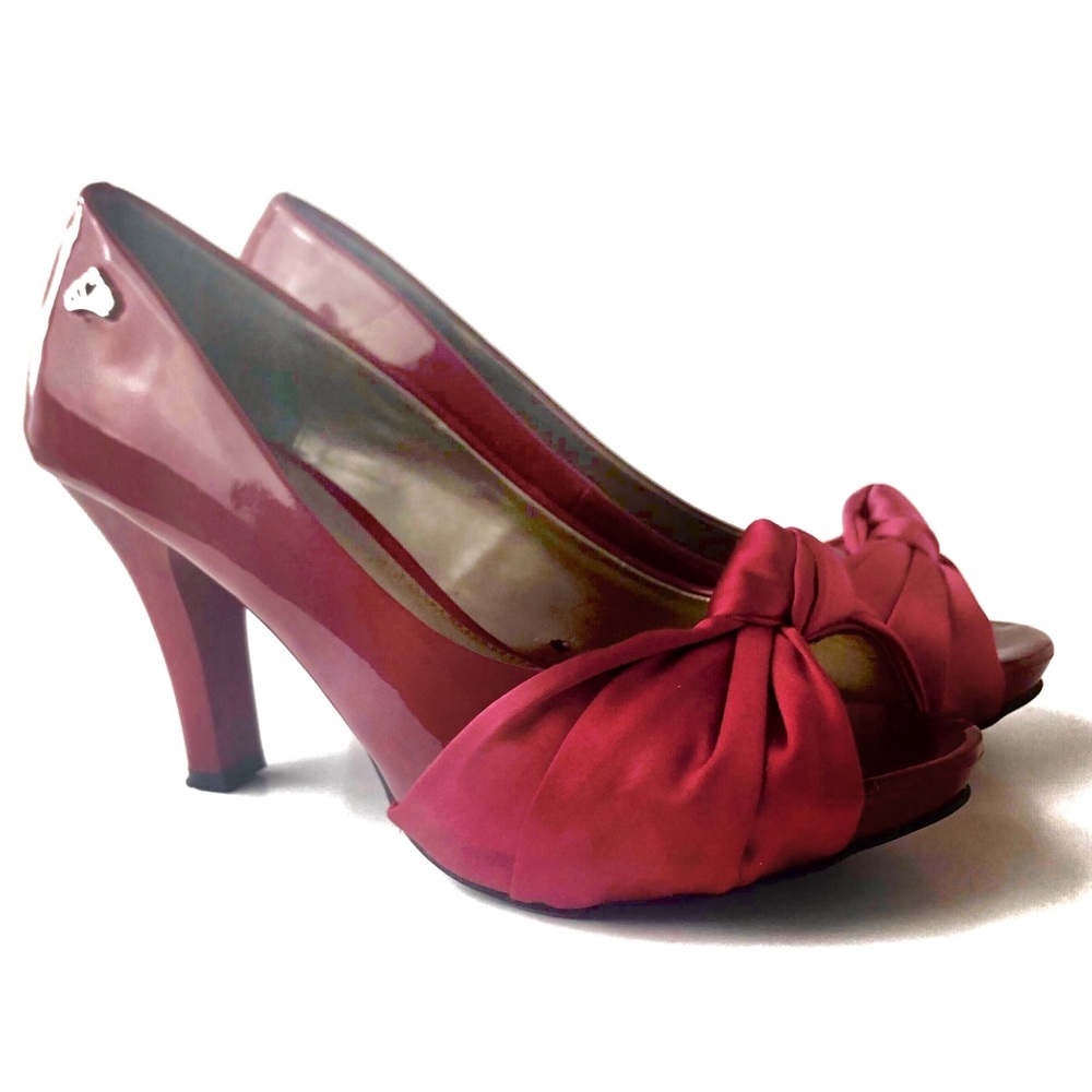 Fergalicious Red Patent Leather Peep Toe Pumps